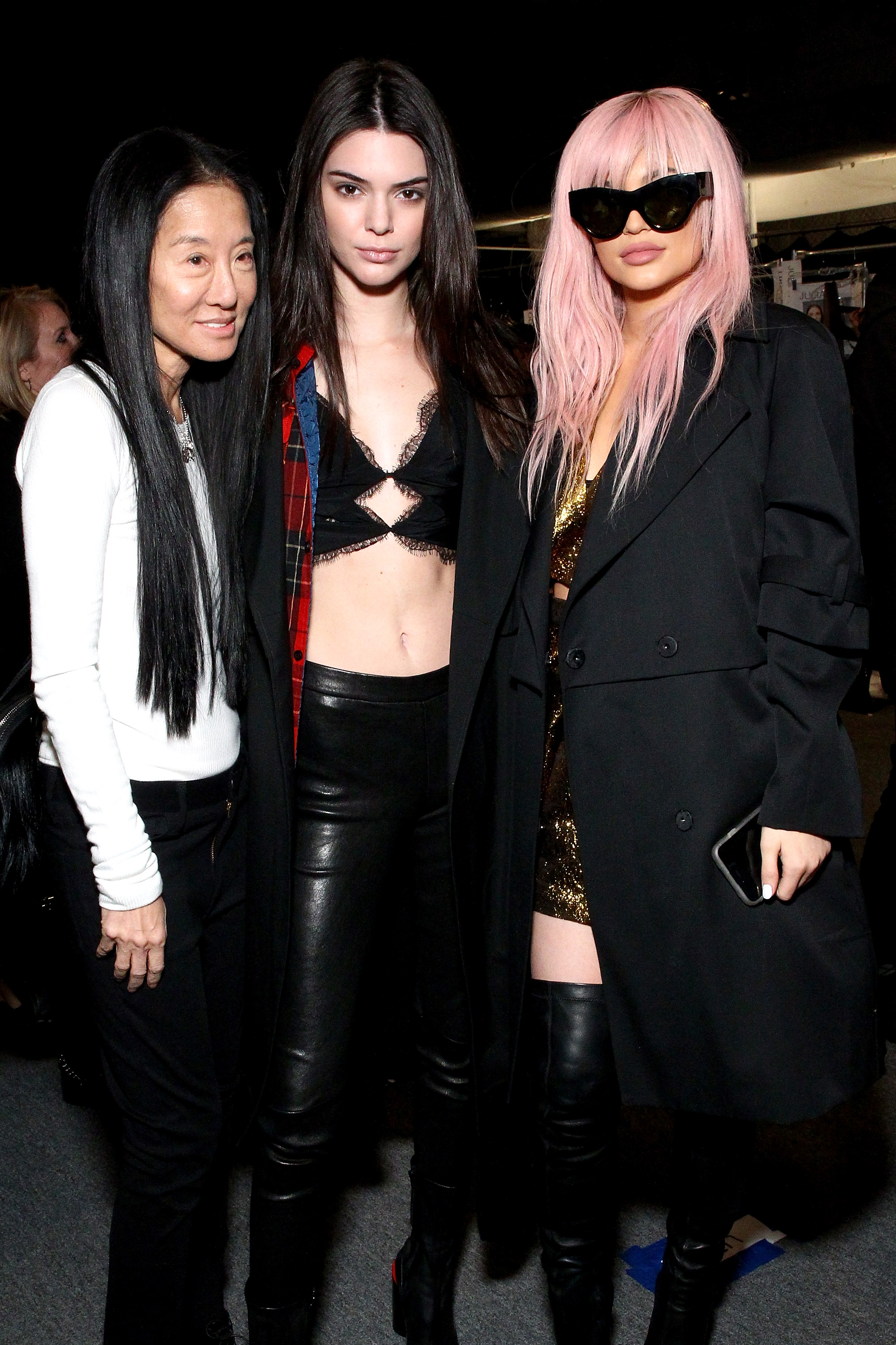 NEW YORK, NY - FEBRUARY 16: Designer Vera Wang, Kendall Jenner, and Kylie Jenner pose backstage at the Vera Wang Collection Fall 2016 fashion show during New York Fashion Week: The Shows at The Arc, Skylight at Moynihan Station on February 16, 2016 in New York City. (Photo by Astrid Stawiarz/Getty Images for NYFW: The Shows)