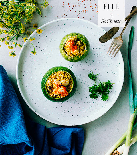 Courgettes farcies au quinoa, champignons et SoCheeze aux tomates séchées