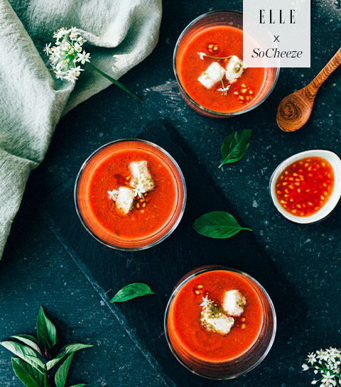 Gaspacho avec SoCheeze aux herbes méditerranéennes