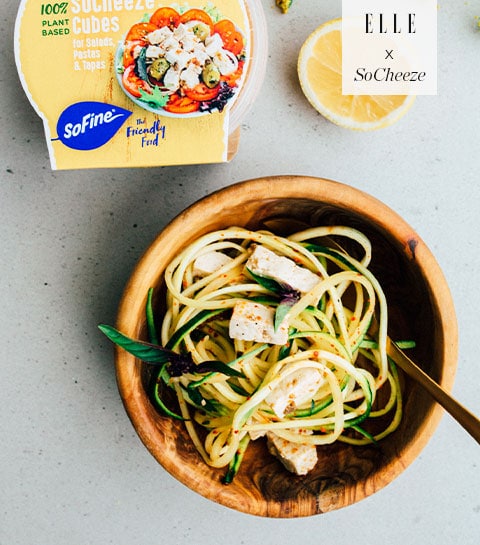 Recette : Courgetti au basilic et SoCheeze aux olives