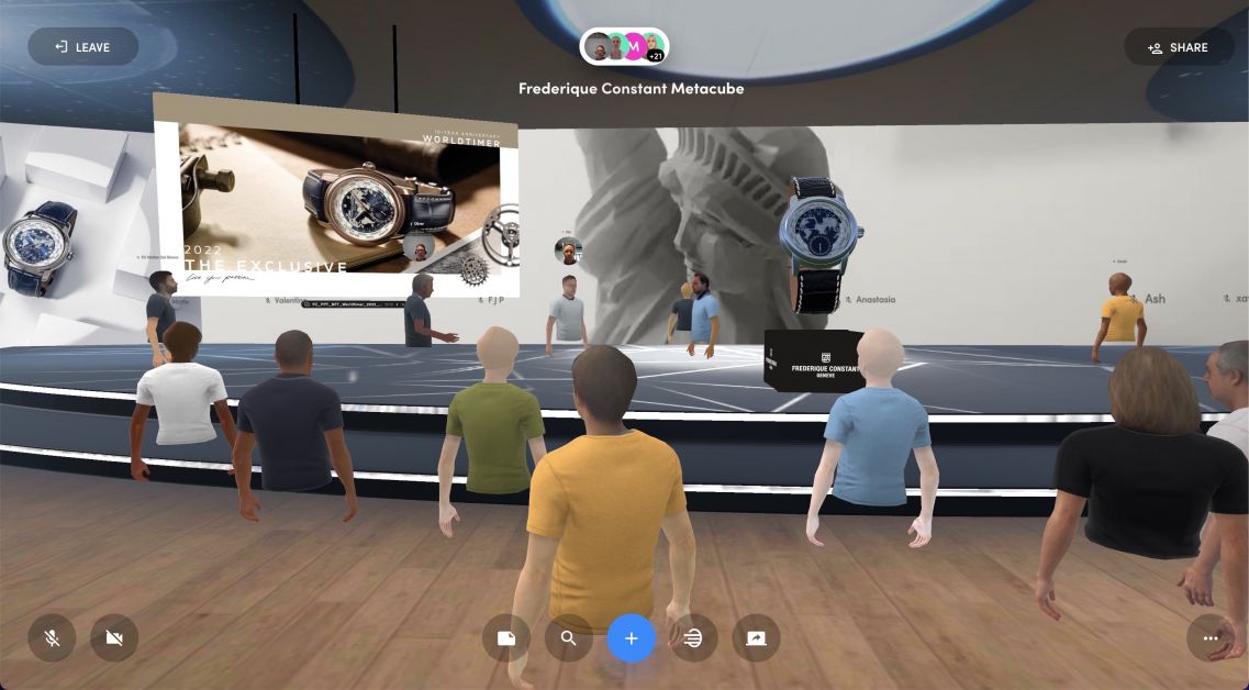 Le Frédérique Constant Metacube, environnement personnalisé interactif en 3D créé pour le lancement de la Classics Worldtimer Manufacture dans le métavers, grâce à la technologie Spatial.