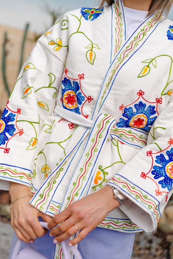 Veste Patchwork Vintage Brodée Et Peinte GOTOFREE - Coton, Zip, Neuve Avec étiquettes, Style Travail