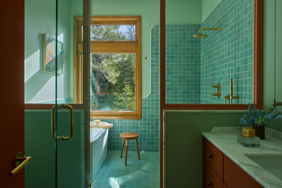 midcentury modern salle de bain verte