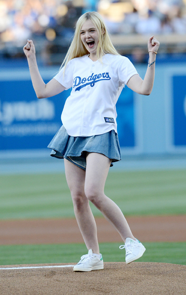 CA: Actress Elle Fanning Throws Out First Pitch At Dodger Stadium