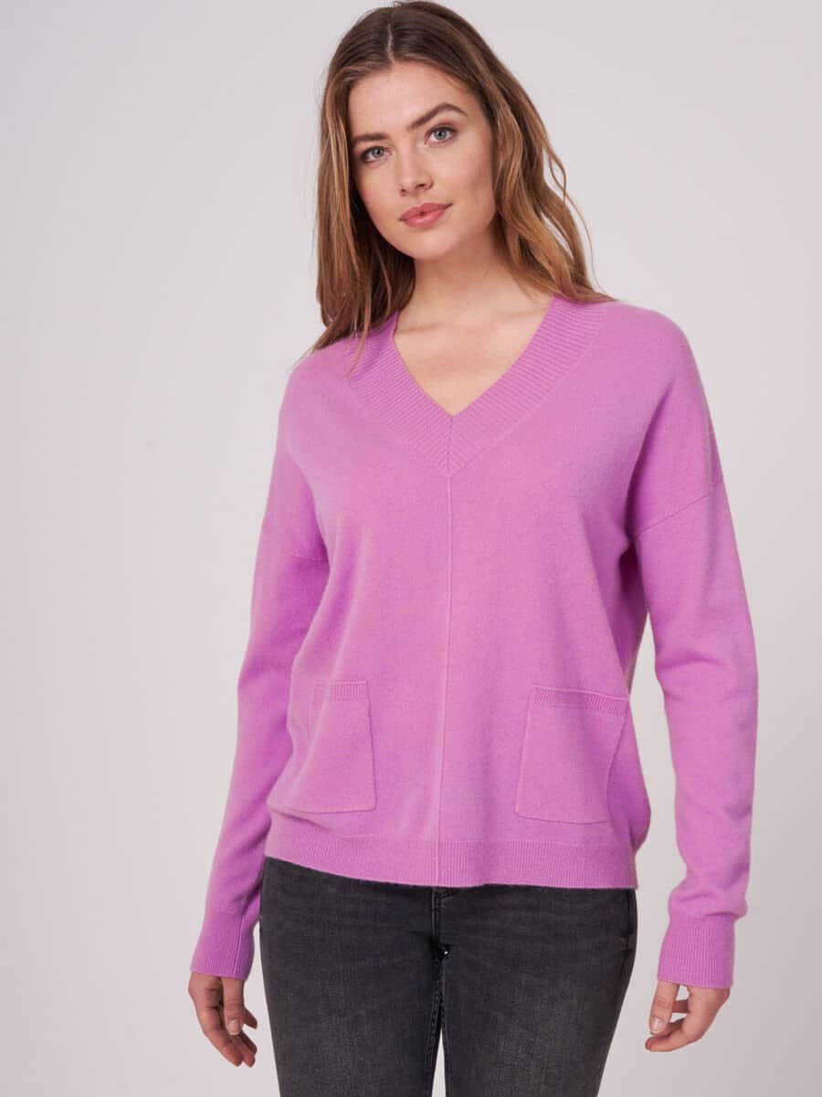 Style & Republic Kasjmier trui met V-hals voor dames, elegant van 100% kasjmier, je behaaglijke premium gebreide trui voor stijlvolle herfst- en wintermomenten, M