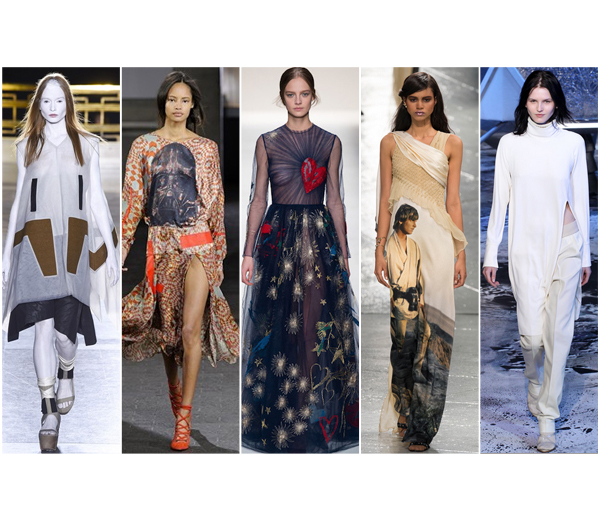 Van links naar rechts: Rick Owens, Preen, Valentino, Rodarte, H&M