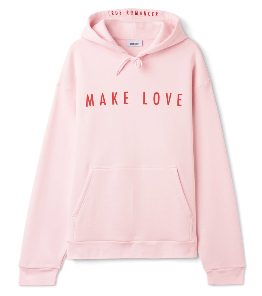 shopping cadeaus weekday pink hoodie make love