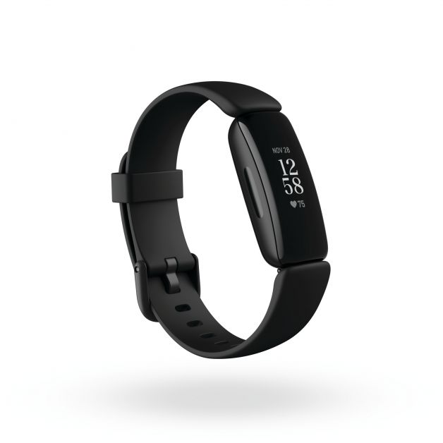 Product render of Fitbit Inspire 2, 3QTR view, in Black.