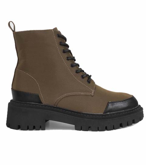 London Rebel Olive Canvas Chunky Lace Up Ankle Boots £55.00
