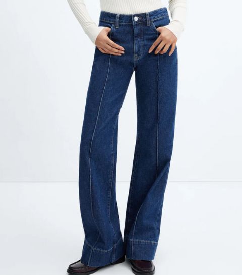Wideleg jeans met sierstiksels, Laila
