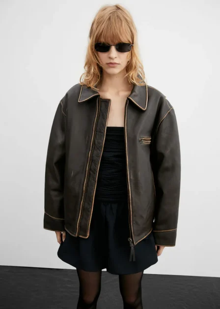 Vintage oversized leren jack, Mango, โฌ359,99