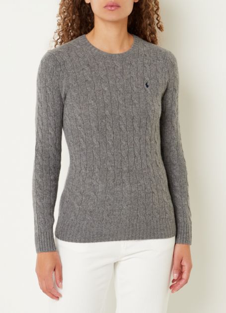 Julianna kabelgebreide trui in kasjmierblend met logoborduring, Polo Ralph Lauren, De Bijenkorf, €229,-