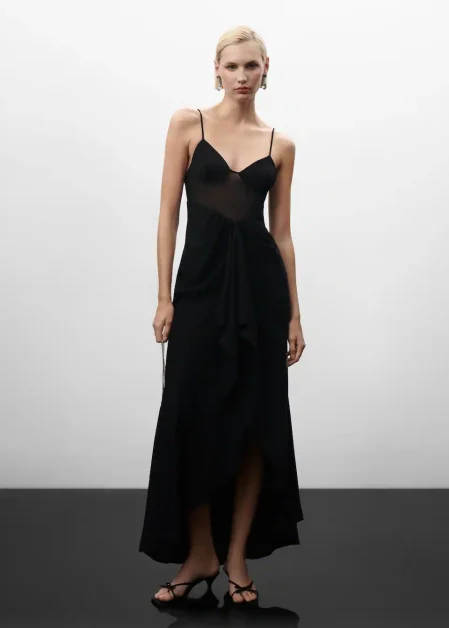 Uitzwaaiende jurk met semi-transparant middenstuk, Jen Ceballos x Mango, Mango, €120,-