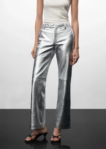 Leren broek met metallic look, Jen Ceballos x Mango, Mango, โฌ299,99