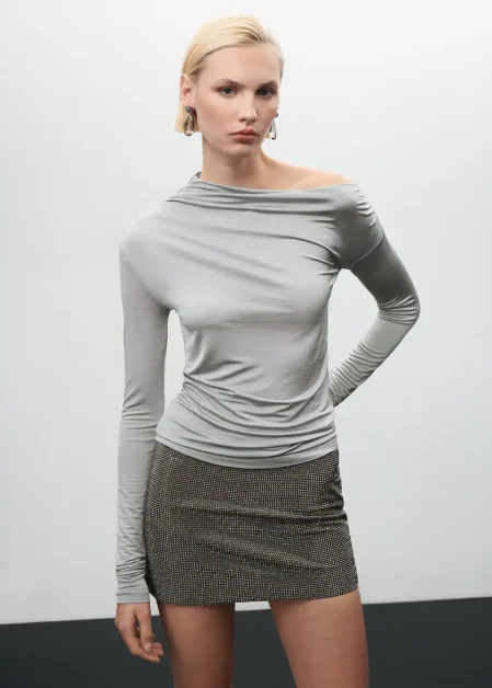 Asymmetrisch T-shirt met plooitjes, Jen Ceballos x Mango, Mango, โฌ39,99