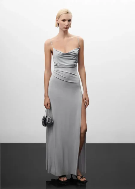 Gedrapeerde jurk met split, Jen Ceballos x Mango, Mango, โฌ79,99