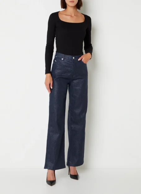 HUGO BOSS Marlene high waist wide fit jeans met gemêleerd motief