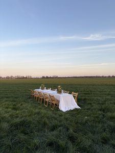 Table de dรฎner au milieu des champs